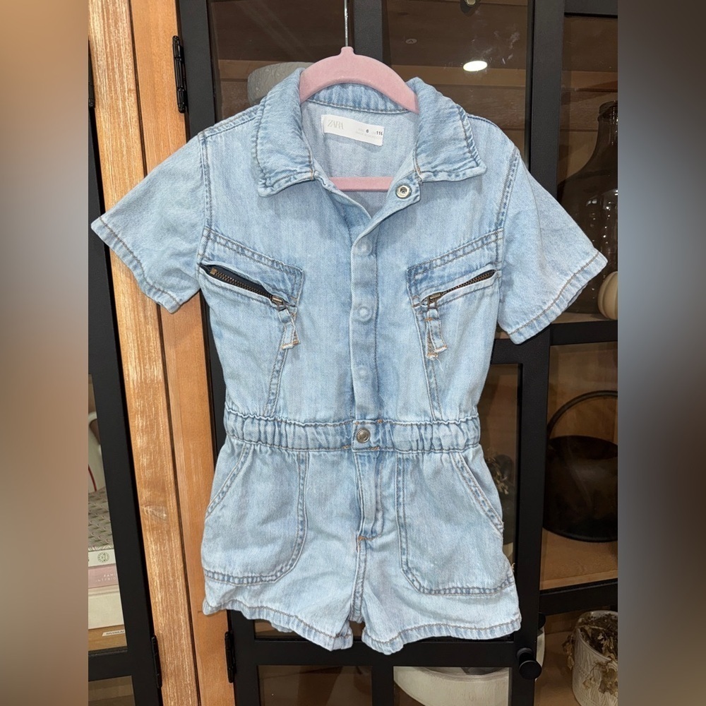 Zara Kids denim romper toddler girl utility playsuit short sleeve light wash